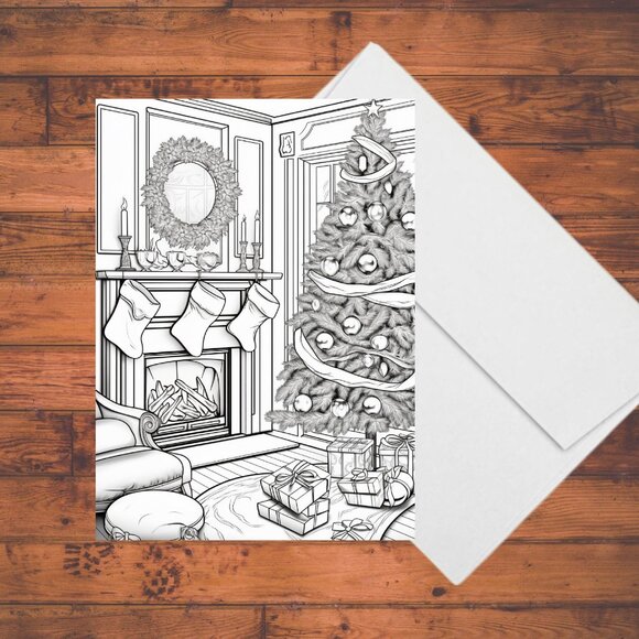 8 Christmas Coloring A7 Cards: DIY Holiday Greeting Card Kit with Envelopes - Picture 3 of 9